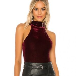 Lovers + Friends Velvet Turtleneck Bodysuit - Wine